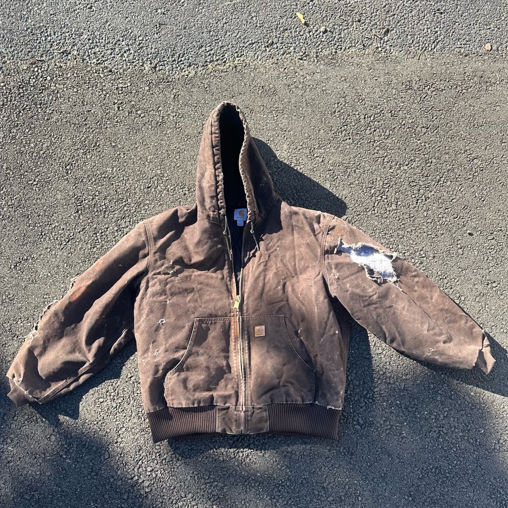 XL Thrashed Carhartt Jacket Brown Workwear Faded
